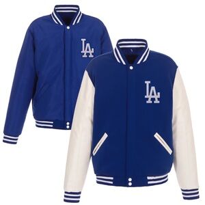 JH Design Dodgers Royal Reversible Fleece Jacket with Faux Leather Sleeves